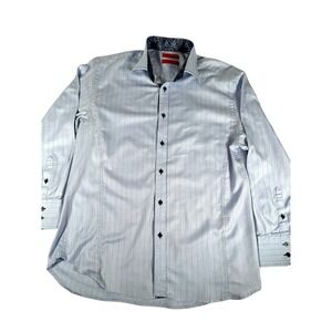 Pascal Morabito Mens XL Blue Western Button Down Long Sleeve Shirt 100% Cotton